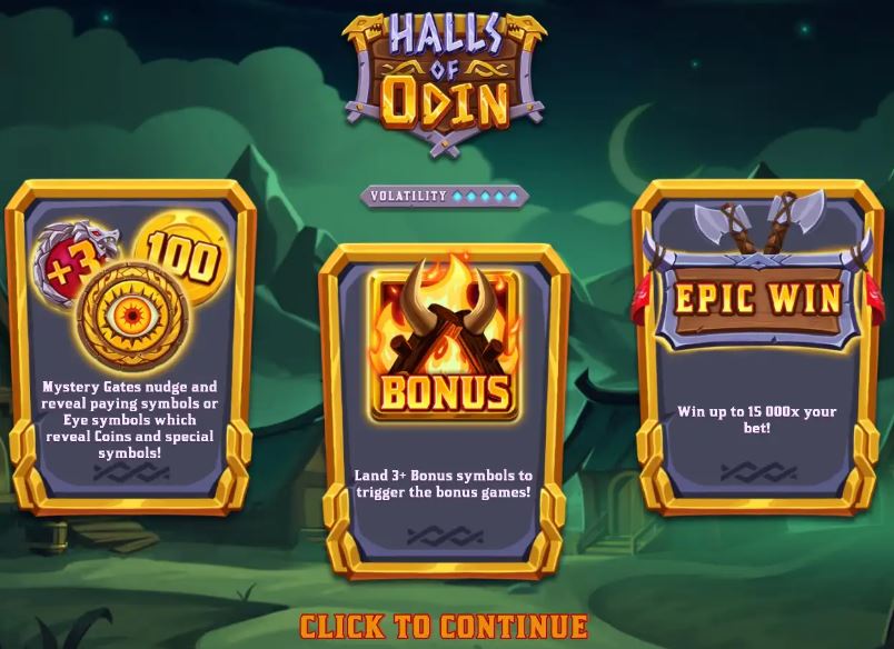 Sehen Sie Halls of Odin Willkommensbildschirm mit Bonusdetails
